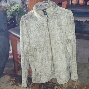 The North Face Women’s Grean And White Furry Jacket. Super Soft Size Extra Large